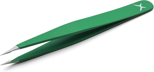 Pointer Stainless Steel Tweezers Women & Men Precision Eyebrow Tweezers for Facial Hair, Fine Tip Strong Grip Professional Tweezer for Shaping, Ingrown Hair & Splinter Removal (Matte Forest Green)