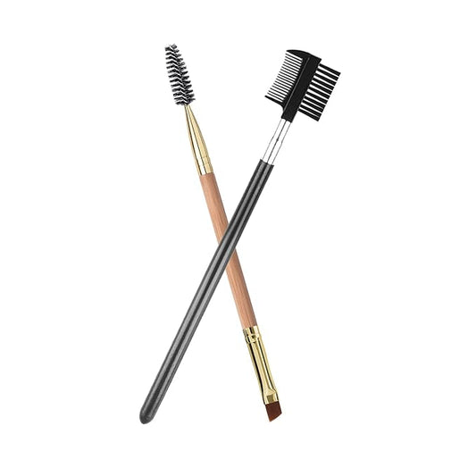 Duo Bamboo Eyebrow Brush Set - Angled Brow Brush & Spoolie Eyelash Comb