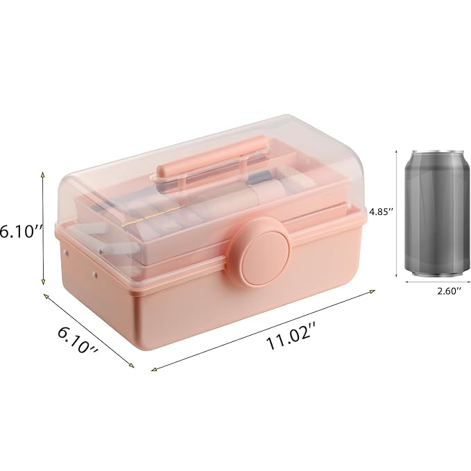 Pink Makeup Storage, Pink Tackle box for Women with Handle. Cosmetic Storage Box Organizer, Portable 3 Layers Makeup Case for Home