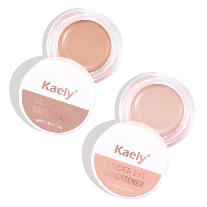 Kaely 2Pcs Shimmer under Eye Brightener, Conceal Brighten Dark Circles, Color Correcting Pot Concealer for Dark Circles, Waterproof, Vegan Makeup & Cruelty-Free, 05 Nude Pink & 08 Light Pink