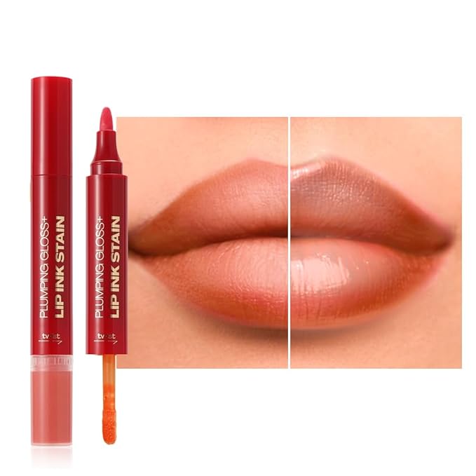 Orange Red Dual-Ended Liquid Watercolor Lip Liner & Hydrating Tinted Lip Oil, Highly Pigmented Long Lasting Lip marker pen, Smudge Proof Natural Finish, Precise Chisel Tip Marker 02#