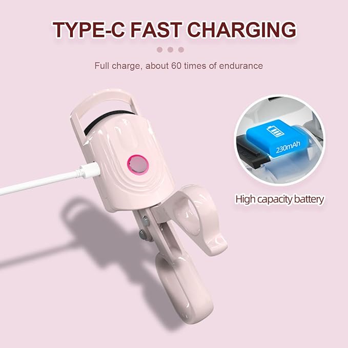 Heated Eyelash Curlers Electric Eyelash Curler USB Rechargeable Eyelash Curlers Natural Curling for Long Lasting Eye Lashe Women Makeup Tools Gift (Pink)