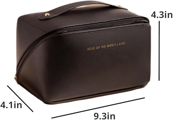 Large Capacity Makeup Bags Portable Travel Cosmetic Bags Open-Flat Toiletry Waterproof Bag for Women Girls Make up Organizer with Divider and Handle Pouch Zipper Bag (Black)