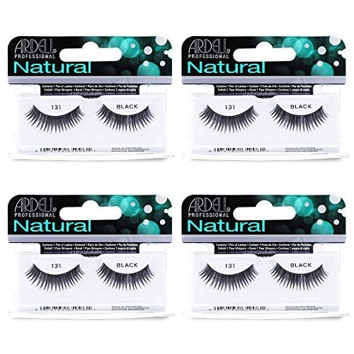 Ardell Natural Lashes False Eyelashes 131 Black - Soft & Wispy Volume Strip Lashes, 4 Pack