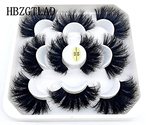 HBZGTLAD new 5 Pairs 25 mm 3d Mink Lashes Bulk Faux with Custom Natural Mink Lashes Pack Short Wholesales Natural False Eyelashes (9D-05)