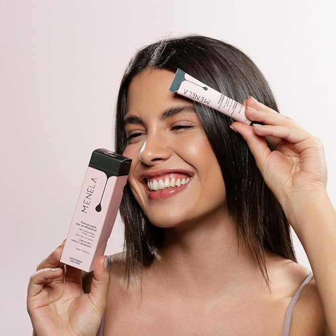 Menela Eyebrow Tint Kit – Professional Brow Color with Jojoba Oil – Includes Oxidizing Cream, Dual-Ended Brush & Mixing Glass – Vegan, Ammonia-Free, Sensitive Skin Safe – 20 ml (Dark Brown)