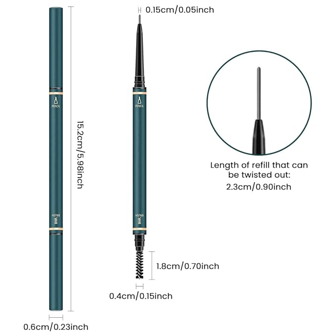 Fine Tip Eye Brow Pencils for Women, Ultra-Fine Mechanical Pencil with Eyebrow Brush,Draws Tiny Brow Hairs, 3 Pcs Waterproof Dual-Sided Defines, Fills Brows, Shapes, Contours, Combs-Grey brown