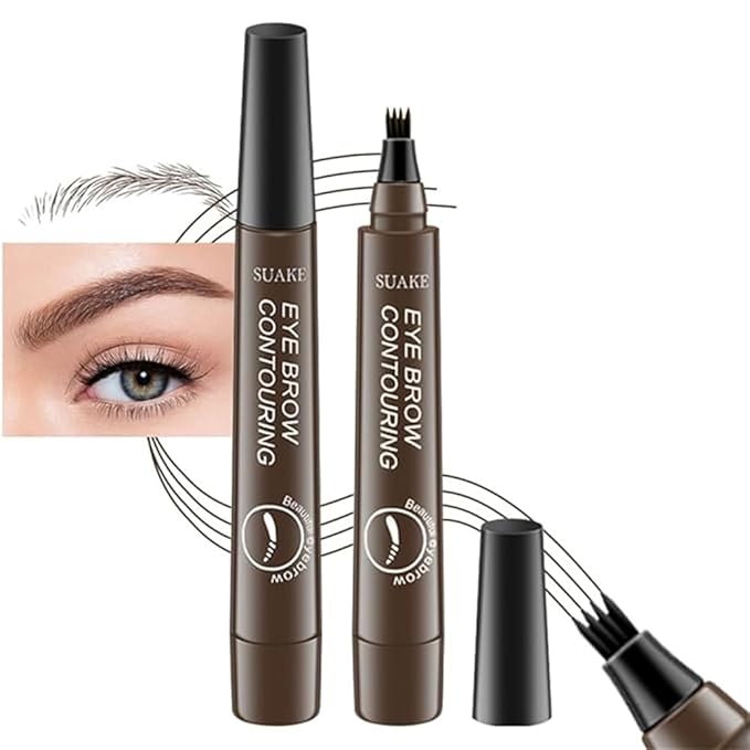 2Pcs Waterproof 3D Microblading Eyebrow Pen, 4 Tip Precision Brow Pencil, Smudge-Proof 24H Eyebrow Contouring Pen for Women, Long-lasting Eye Brow Makeup (2pcs-02 Dark Brown)