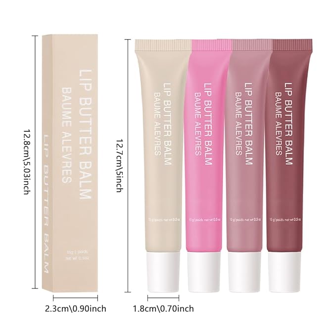 Lip Butter Balm, Cherry Flavor, Ultra-Hydrating with Natural Ingredients, 4-Pack (Set04（01#+04#+05#+07#）, 4Pcs (Pack of 1))