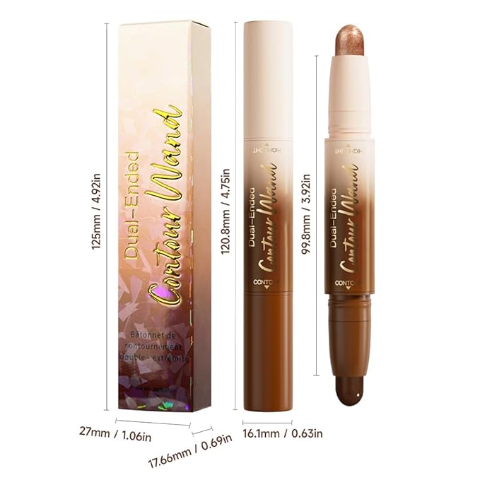 Black Cocoa + Bronzer Shimmer Contour Stick Dual Ended Face Body Makeup Waterproof no Transfer, 2 in 1 Cream Concealer Stick Contouring Makeup Kit, Nose Contour Bronzer Sticks Face Highlighter Make up