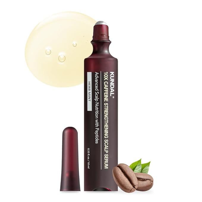 KUNDAL Hair Loss Serum Roll-on 10X Caffeine for Stronger Roots Cooling Menthol & Botanical Hair Regrowth Longevity Korean Scalp Wellness Care For Thinning Hair 0.33 fl oz, Stocking Stuffers