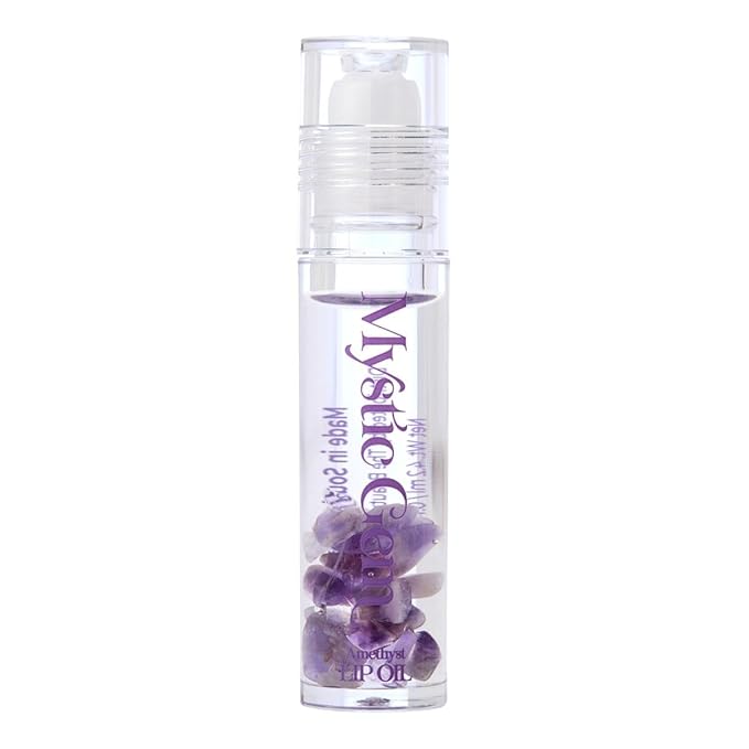 The Beauty Spy Mystic Gemstone Amethyst Lip Oil, Moisturizing & Hydrating Lip Gloss - Non Sticky, Plumping Lip Oil for Dry Lips - Amethyst