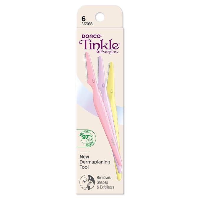 Tinkle Everglow Dermaplane Razor (6 ct), Eyebrow Razor & Face Razors for Women, Peach Fuzz Remover, Dermaplaning Tool, Stainless Steel Blades, Stocking Stuffers