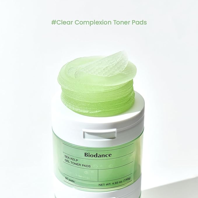 Biodance Sea Kelp Gel Toner Pads, Calming & Balancing Toner Pads for Sensitive Skin, Oil & Sebum Control, Refreshing Blemish Care, Korean Skincare, Stocking Stuffersㅣ4.93 fl.oz.(140g)*60Pads