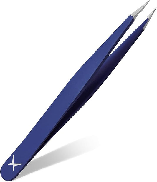 Pointer Stainless Steel Tweezers Women & Men Precision Eyebrow Tweezers for Facial Hair, Fine Tip Strong Grip Professional Tweezer for Eyebrow Shaping, Ingrown Hair & Splinter Removal (Midnight Blue)