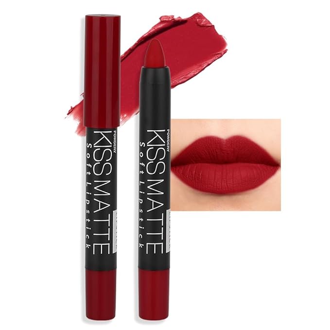 Generic Deep Dark Red Matte Lipstick and Lip Crayon Liner Pencil Pen Set for Women Lip Stain Long Lasting Waterproof labiales (1, 1Pcs 18# Dark Red)
