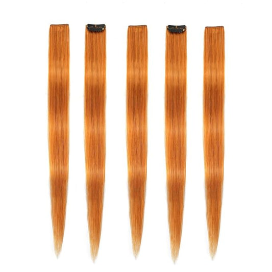 Winsky Dark Orange Clip in Hair Extensions 100% Real Human Hair - Straight Highlights Colored Clip on Christmas Hairpieces 5 Pieces/Set (18inch, Dark Orange)