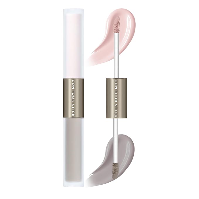 Liquid Cool Toned Contour and Highlighter Stick, Dual-Ended 2 in 1 Blendable Lightweight Grey Contouring Smooth Brightening Illuminator for Fair Pale Light Olive Skin, Matte Natural Finish01