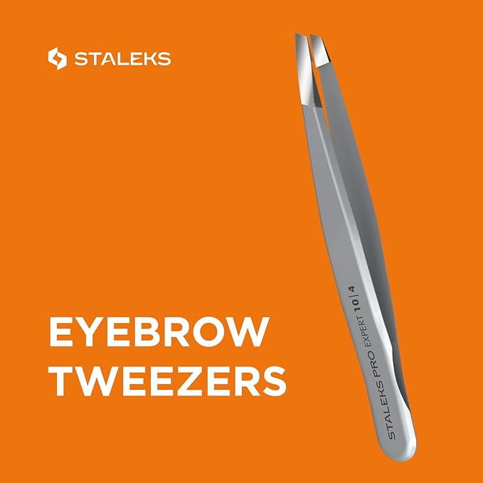 Staleks Pro Eyebrows Tweezers for Women - Bevel Tip Precise Tweezers for Eyebrow Shaping and Ingrown Hair Removal: Stainless Steel Tool for Professionals Type 4 TE-10/4