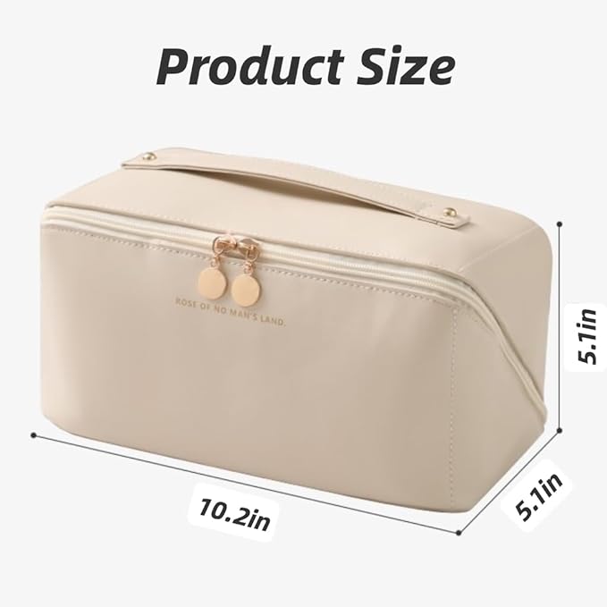 Large Capacity Makeup Bag Portable Travel Cosmetic Bag Opens Flat for Women Girls Makeup Pouch Portable Zipper Bag (Rose Pink)