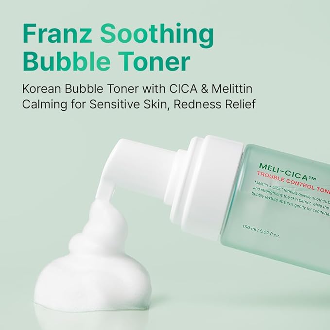 FRANZ Soothing Bubble Toner | Korean Skincare Acne Toner with CICA & Melittin | Calming & Redness Relief Formula | pH 6.0~6.5 Balancing & Oil Control for Sensitive, Acne-Prone Skin