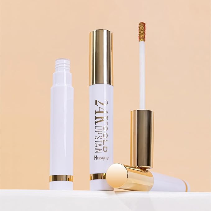 All Day Lip Stain Peel Off Gold Liquid Lip Gloss Tattoo, Brownish Red Matte Finish Peel Off Lip Stain Masque, Long Lasting Waterproof Lip Tint, Transfer-proof for All Skin Types 02#