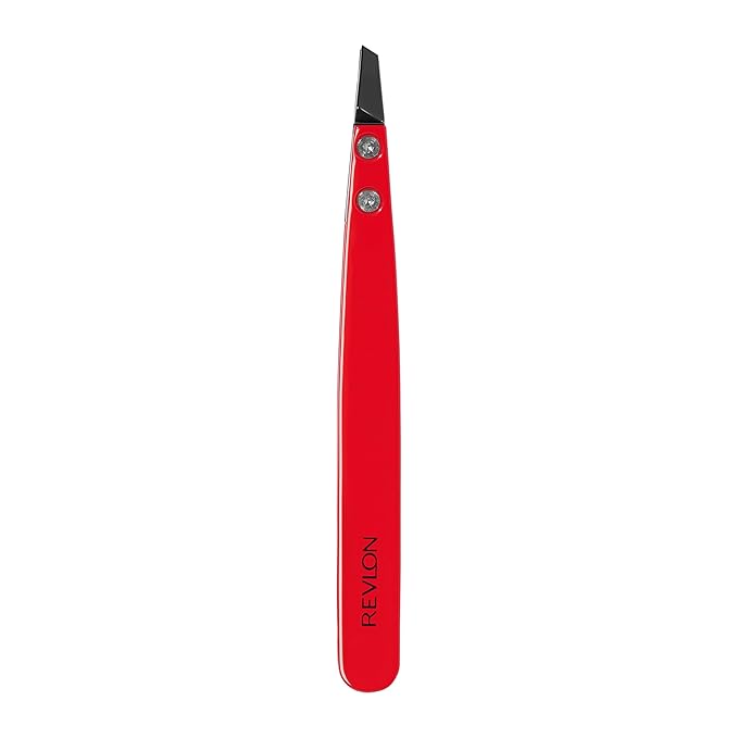 Revlon Ceramic Slanted Tip Tweezers, Precision For Eyebrow Shaping and Fine Hair Removal, Stocking Stuffer for Women & Men, Stainless Steel Body, 1 count
