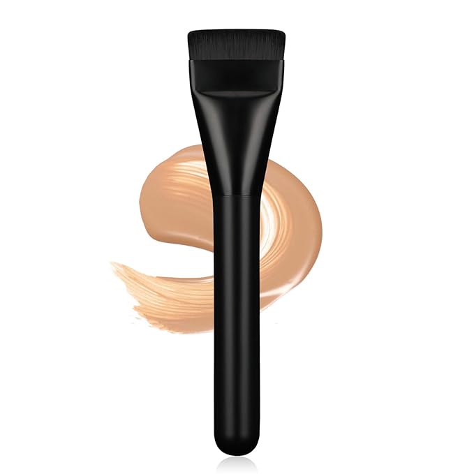 Flat Foundation Brush for Liquid Makeup,14CM Premium Fast Flawless Flat Top Kabuki Makeup Brushes Face Cosmetics Concealer Brush for Liquid, Blending, Powder, Cream, Powder, Blush, Buffing Black