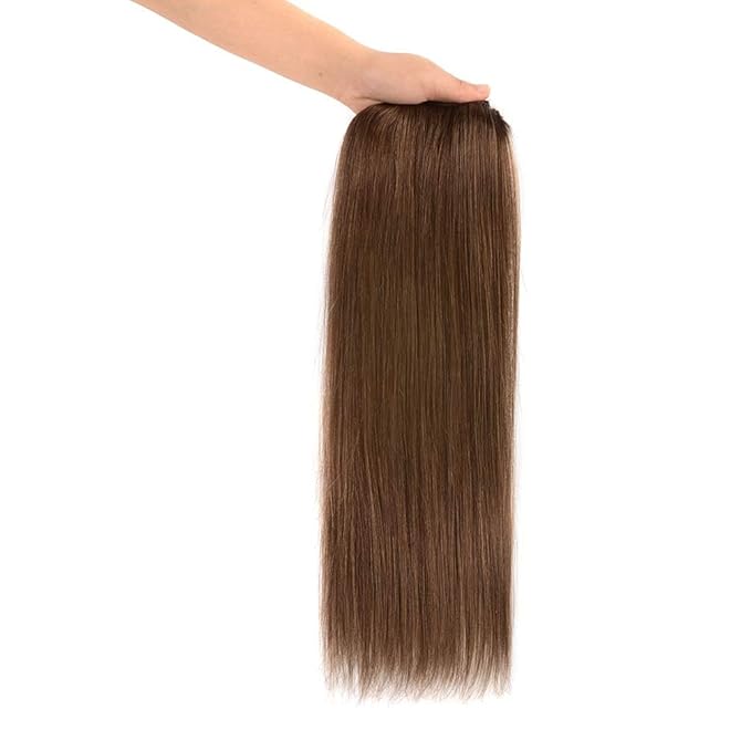12" Hair Extensions clip in Human Hair for Women - Silky Straight Remy Hairpieces Clip on 50grams 4pieces Ash Brown Color
