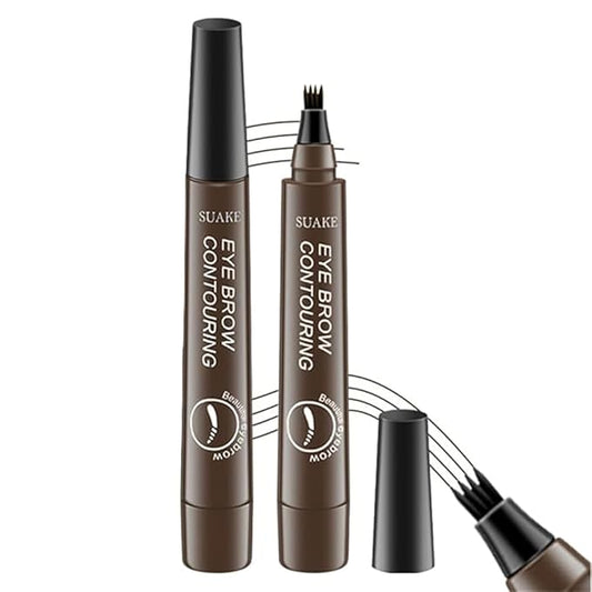 2Pcs Waterproof 3D Microblading Eyebrow Pen, 4 Tip Precision Brow Pencil, Smudge-Proof 24H Eyebrow Contouring Pen for Women, Long-lasting Eye Brow Makeup (2pcs-02 Dark Brown)