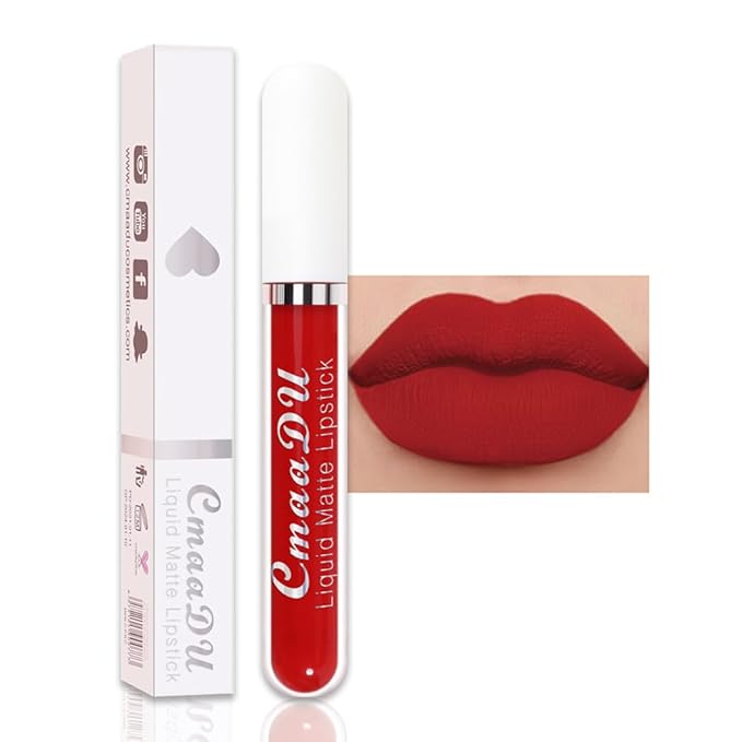 evpct 1Pcs Ruby Red Liquid Matte Lipstick Lipgloss Set for Women, labiales mate 24 horas originales matte larga duracion 24 Hour Lipstick Lip Stains Long Lasting Waterproof 24, 13#