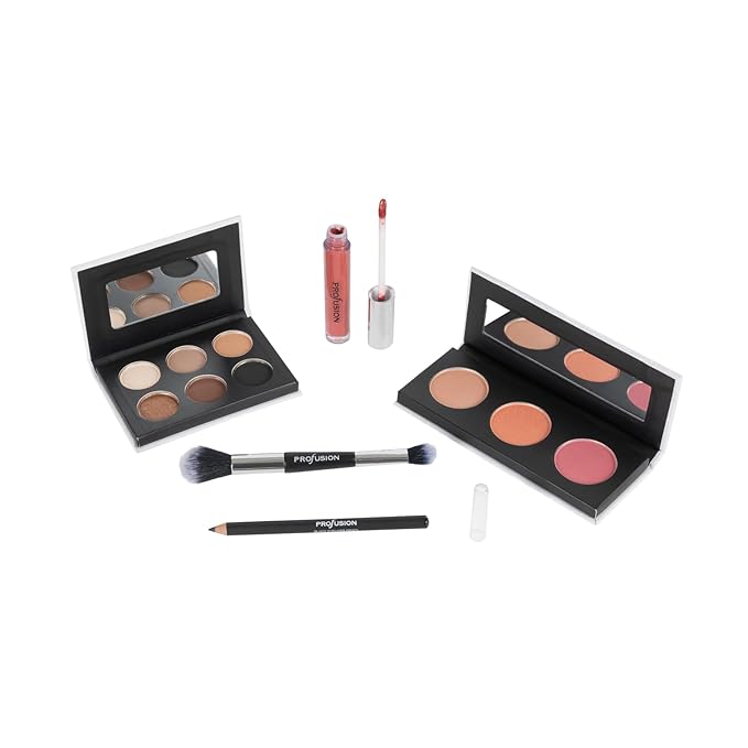 Profusion Complete Face Sculpting Collection Makeup Kit - Peach & Nude Palette Variants, Includes Eyeshadow, Blush, Lip Cream, Eyeliner & Duo Brush, Vegan & Cruelty-Free