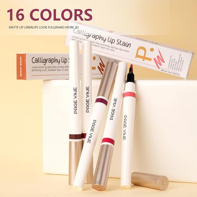 Matte Calligraphy Liquid Lip Liner Lipstick Pencil, Golderod Nude Pink Long-Lasting Transfer-Proof Lip Stain, Lightweight Lipstick, Sheer Buildable Color, Fades to a Natural Wash of Colors