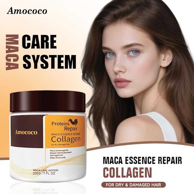Collagen Hair Treatment Mask - 7 FL OZ, Protein Repair with Maca Essence, For Dry, Damaged Hair