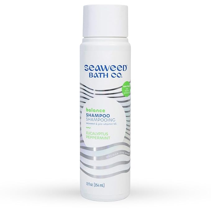 Seaweed Bath Co. Balance Shampoo, Eucalyptus Peppermint Scent, 12 Ounce, Sustainably Harvested Seaweed, Pro Vitamin B5, For Normal to Oily Hair