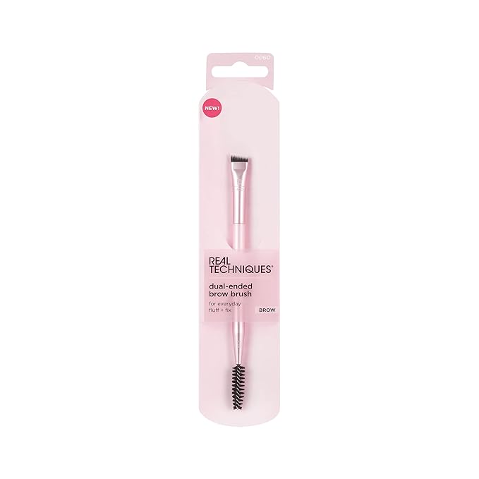 Real Techniques Dual-Ended Brow Brush, For Shaping & Filling Eyebrows, Travel-Friendly Spoolie & Liner Brush, Blend Natural, Full, or Laminated Brows, Luxury Applicator, Vegan, 1 Count