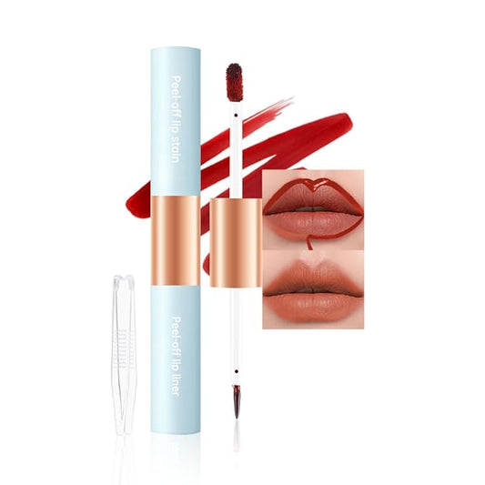 2-In-1 Peel Off Lip Stain Matte Finish Lip Liner Tattoo Peel-off Lip Tint, Long Lasting All Day Lip Masque Waterproof Smudge-proof Transfer-proof Peel Off Lip Makeup, 1#cinnamon