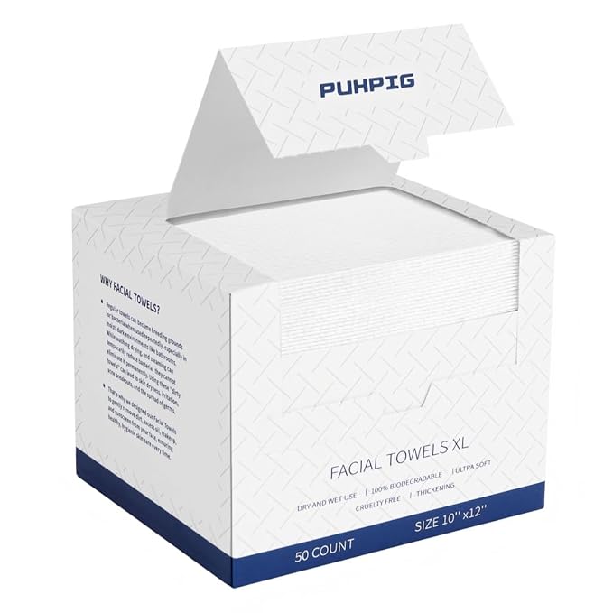 Disposable Face Towels 100% USDA Biobased Makeup Remover Dry Wipes Face Towelette, 10in X 12in Large Size Super Soft & Thick Face Cloths for Sensitive Skin 50 Ct /1 Pack