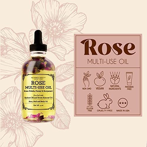 Provence Beauty Rose Multi-Use Oil – Face, Body, and Hair Moisturizer with Apricot and Vitamin E – Honeysuckle Jasmine Scent, 4 fl oz