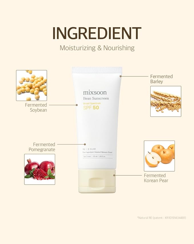 mixsoon Bean Sunscreen-Lightweight Airy Texture SPF 50 Face Sunscreen, No White Cast, Non-Sticky 50ml / 1.69 fl.oz. Korean Glass Skin Care