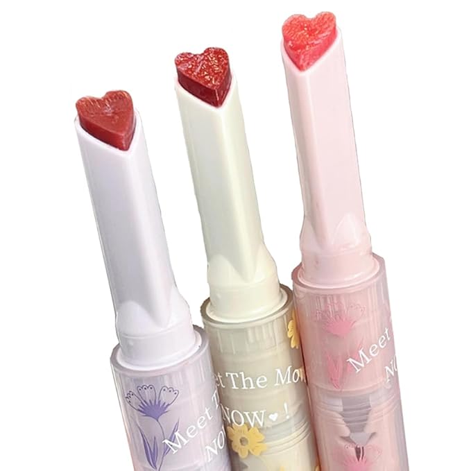 Jelly Lipstick Tinted Lip Gloss Heart Lip Glaze, 3 Colors Lipstick Long Lasting Moisturizing Tinted Lipgloss,Non-sticky,High Pigmented Glossy Lip Gloss