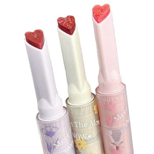Jelly Lipstick Tinted Lip Gloss Heart Lip Glaze, 3 Colors Lipstick Long Lasting Moisturizing Tinted Lipgloss,Non-sticky,High Pigmented Glossy Lip Gloss