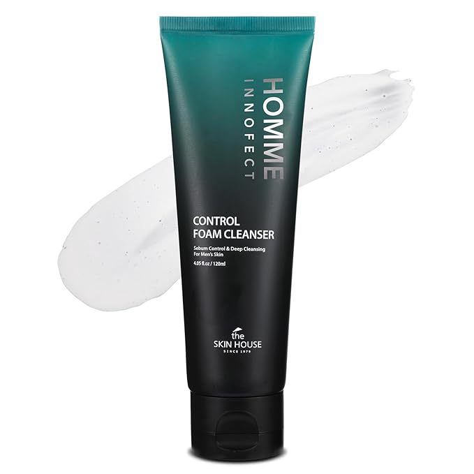 The Skin House Homme Innofect Control Foam Cleanser for Men 4.05 fl.oz l Oily Skin Cleanser l Deep Cleansing, Pore Minimizer, l Korean Skin Care, Facial Wash, 120ml