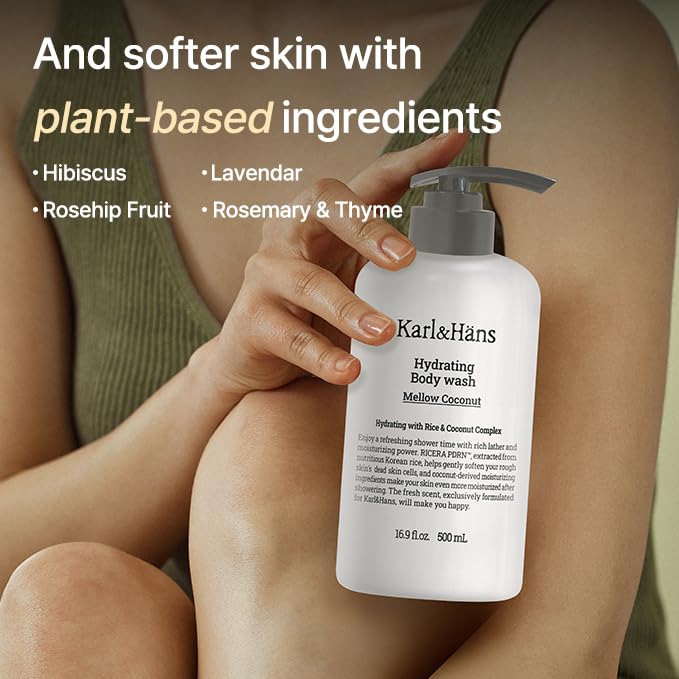 Karl&Hans Hydrating Body Wash – Refreshing Cleanser with Coconut-Derived Moisturizers, RICERA PDRN & Ceramide Complex, Pump Dispenser for Daily Ease (Fresh Mint)