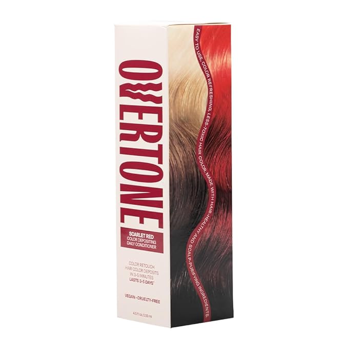 Overtone Daily Color Depositing Conditioner - 4.5oz Temporary Coloring Conditioner with Shea Butter & Coconut Oil - Refresh Color & Prevent Fading - Vegan & Cruelty-Free, Red for Brown is Scarlet Red