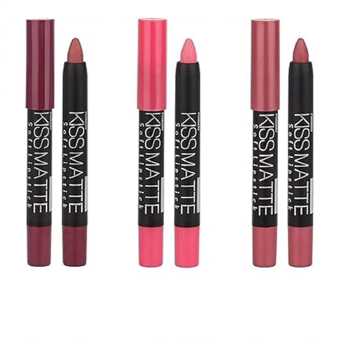 Generic Deep Dark Red Matte Lipstick and Lip Crayon Liner Pencil Pen Set for Women Lip Stain Long Lasting Waterproof labiales (3, 01# Light Pink Metallic & 04# Pink Matte & 07# Natural Pink Metallic)
