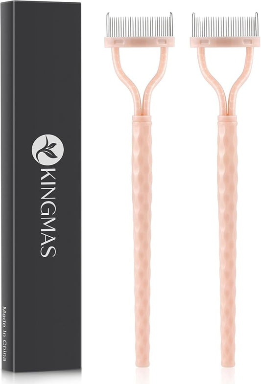 KINGMAS Eyelash Comb Separator, Eye Lash Separator Eyelash Definer Mascara Comb Applicator With Cover - Arc Designed (Apricot Pink (2Pcs))
