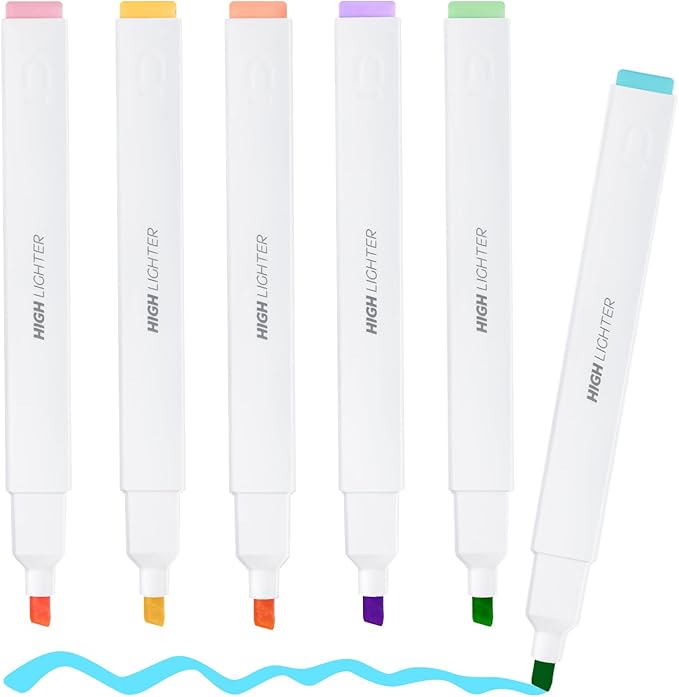 M&G 6 Pcs Aesthetic Cute Pastel Highlighters, Assorted Colors, No Bleed Bible Highlighters, Dry Quick With Soft Chisel Tip, Easy to Hold, for Journal, School Supplies, Office, Bible