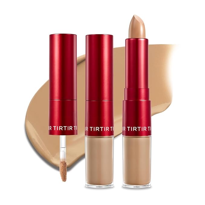 TIRTIR Glide&Hide Blurring Concealer - Creamy texture, Conceals dark circles and wrinkles, Dual formula (liquid tip & balm stick), Long-lasting wear, Korean Makeup, #7N, 0.28 Oz