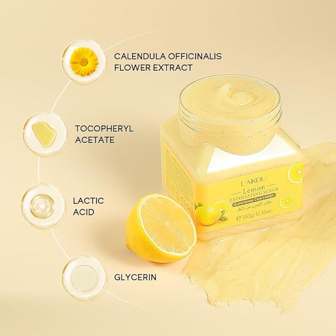 LAIKOU Lemon Body Scrub, Exfoliating Body Scrub, Scrub for Smooth and Soften Skin 350g / 12.35oz.